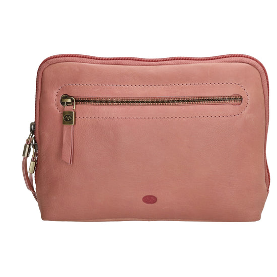 Kosmetiktasche 24,5x17cm in Hellrosa aus Leder mit Reißverschluss - leder-accessoires.com