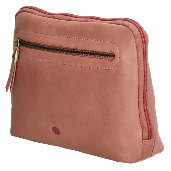 Kosmetiktasche 24,5x17cm in Hellrosa aus Leder mit Reißverschluss - leder-accessoires.com