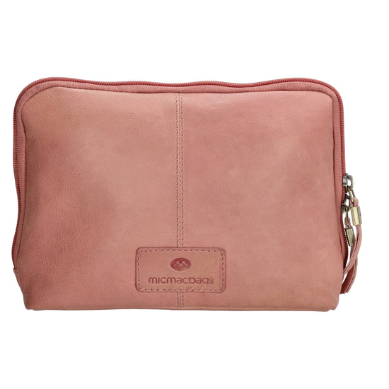 Kosmetiktasche 24,5x17cm in Hellrosa aus Leder mit Reißverschluss - leder-accessoires.com