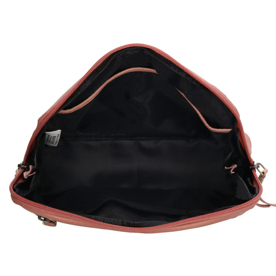 Kosmetiktasche 24,5x17cm in Hellrosa aus Leder mit Reißverschluss - leder-accessoires.com