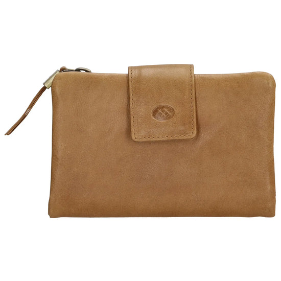 Lederbörse 15x9cm in Beige mit Druckknopf und Reißverschlussfach - leder-accessoires.com
