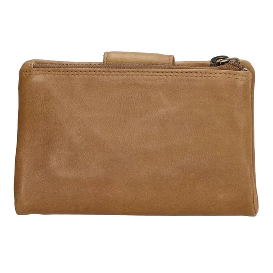 Lederbörse 15x9cm in Beige mit Druckknopf und Reißverschlussfach - leder-accessoires.com