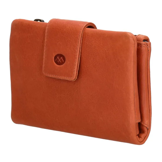 Lederbörse 15x9cm in Orange mit Druckknopf und Reißverschlussfach - leder-accessoires.com