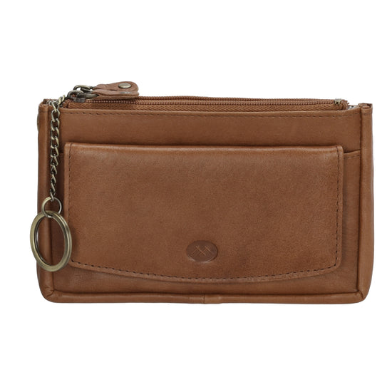 Schlüsseletui 15x9,5cm in Cognac aus Leder mit Spiegel - leder-accessoires.com