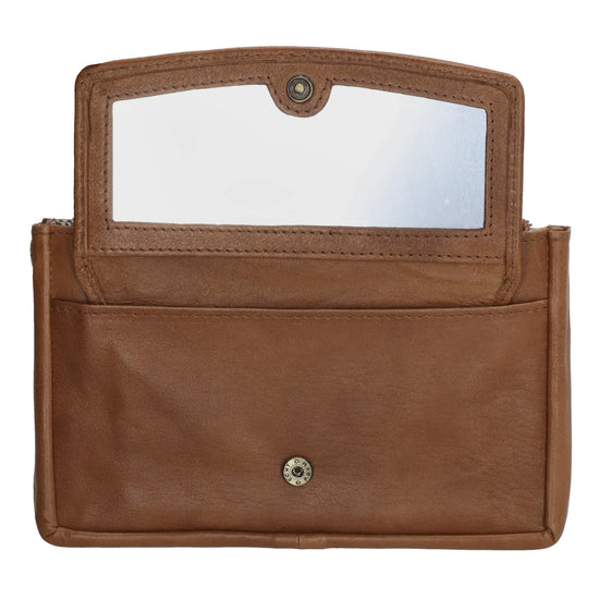 Schlüsseletui 15x9,5cm in Cognac aus Leder mit Spiegel - leder-accessoires.com