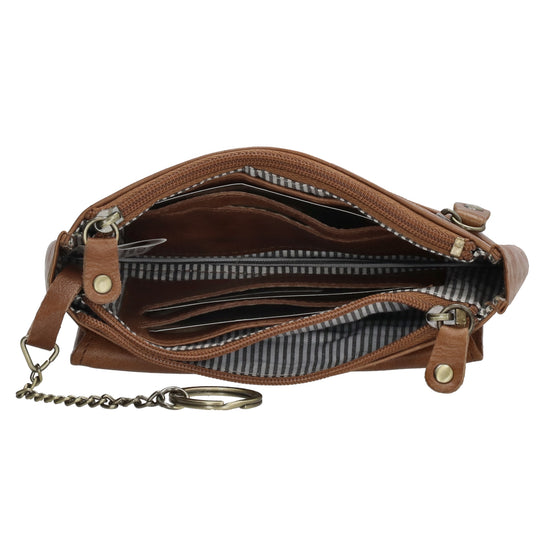 Schlüsseletui 15x9,5cm in Cognac aus Leder mit Spiegel - leder-accessoires.com