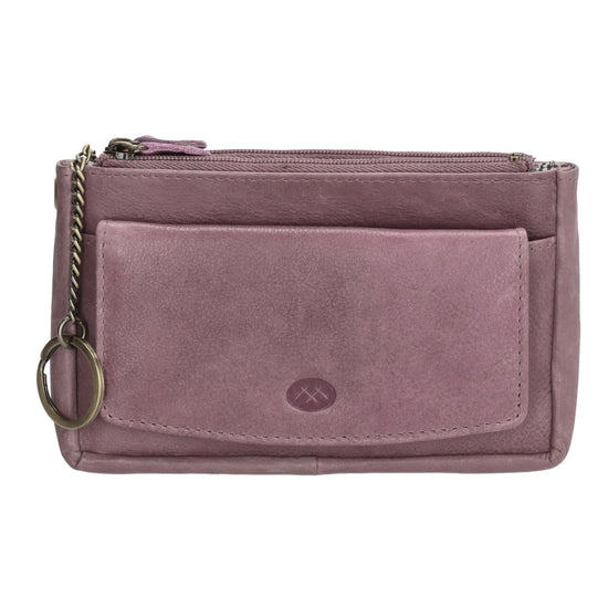 Schlüsseletui 15x9,5cm in Flieder aus Leder mit Spiegel - leder-accessoires.com