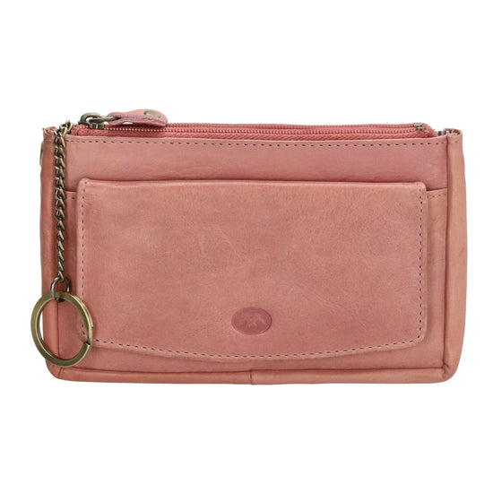 Schlüsseletui 15x9,5cm in Hellrosa aus Leder mit Spiegel - leder-accessoires.com