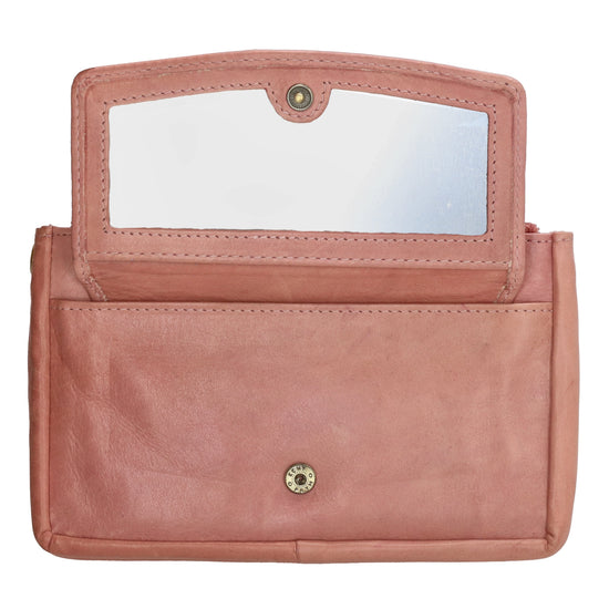 Schlüsseletui 15x9,5cm in Hellrosa aus Leder mit Spiegel - leder-accessoires.com