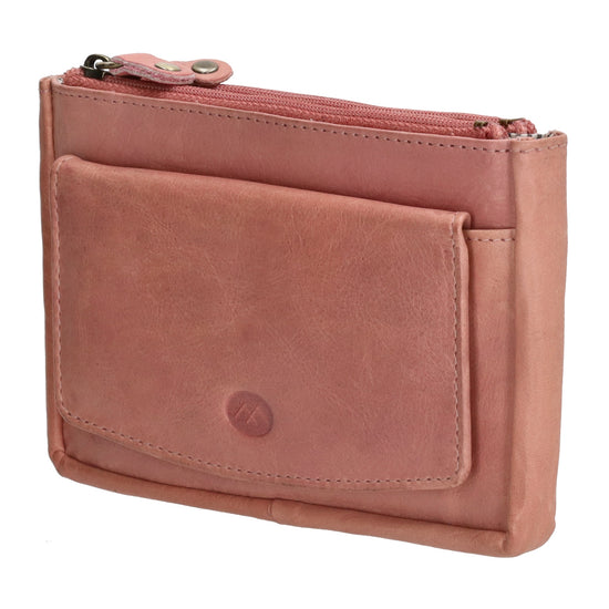 Schlüsseletui 15x9,5cm in Hellrosa aus Leder mit Spiegel - leder-accessoires.com