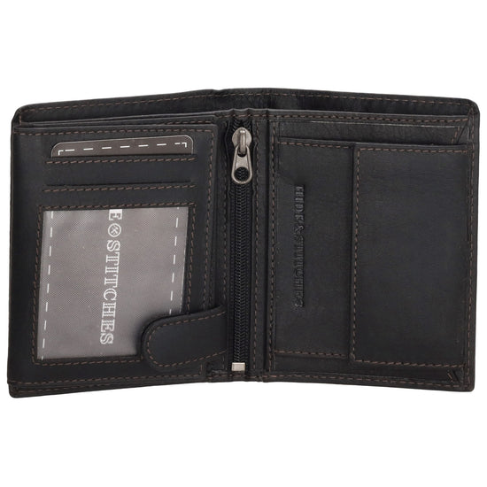 Geldbörse Hochformat 8 x 10,5cm in Schwarz aus Leder mit Riegel innen - leder-accessoires.com