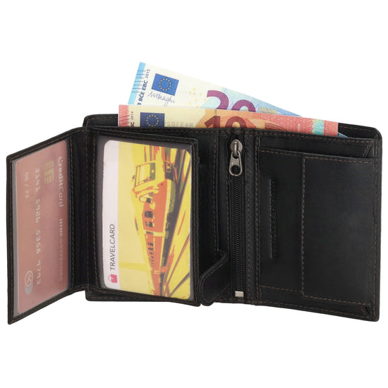 Geldbörse Hochformat 8 x 10,5cm in Schwarz aus Leder mit Riegel innen - leder-accessoires.com