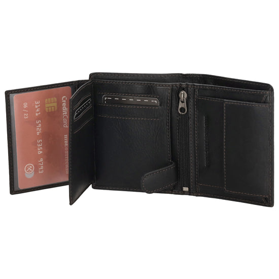 Geldbörse Hochformat 8 x 10,5cm in Schwarz aus Leder mit Riegel innen - leder-accessoires.com