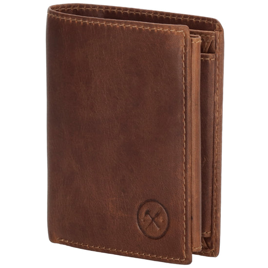 Geldbörse Hochformat 8 x 10,5cm in Cognac aus Leder mit Riegel innen - leder-accessoires.com