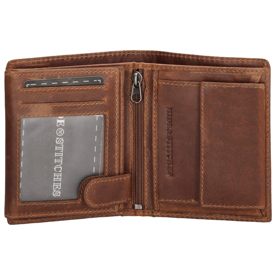 Geldbörse Hochformat 8 x 10,5cm in Cognac aus Leder mit Riegel innen - leder-accessoires.com