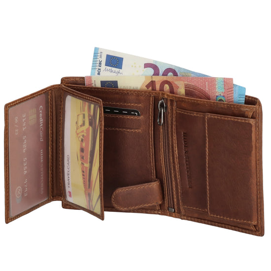 Geldbörse Hochformat 8 x 10,5cm in Cognac aus Leder mit Riegel innen - leder-accessoires.com