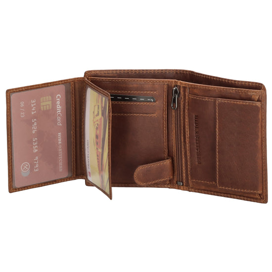 Geldbörse Hochformat 8 x 10,5cm in Cognac aus Leder mit Riegel innen - leder-accessoires.com