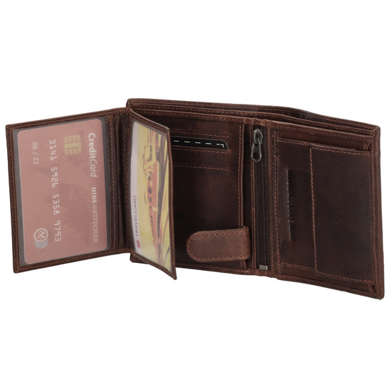 Geldbörse Hochformat 8 x 10,5cm in Braun aus Leder mit Riegel innen - leder-accessoires.com