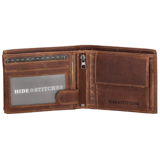 Geldbörse Querformat 8,5x10cm in Cognac mit Riegel innen aus Leder - leder-accessoires.com