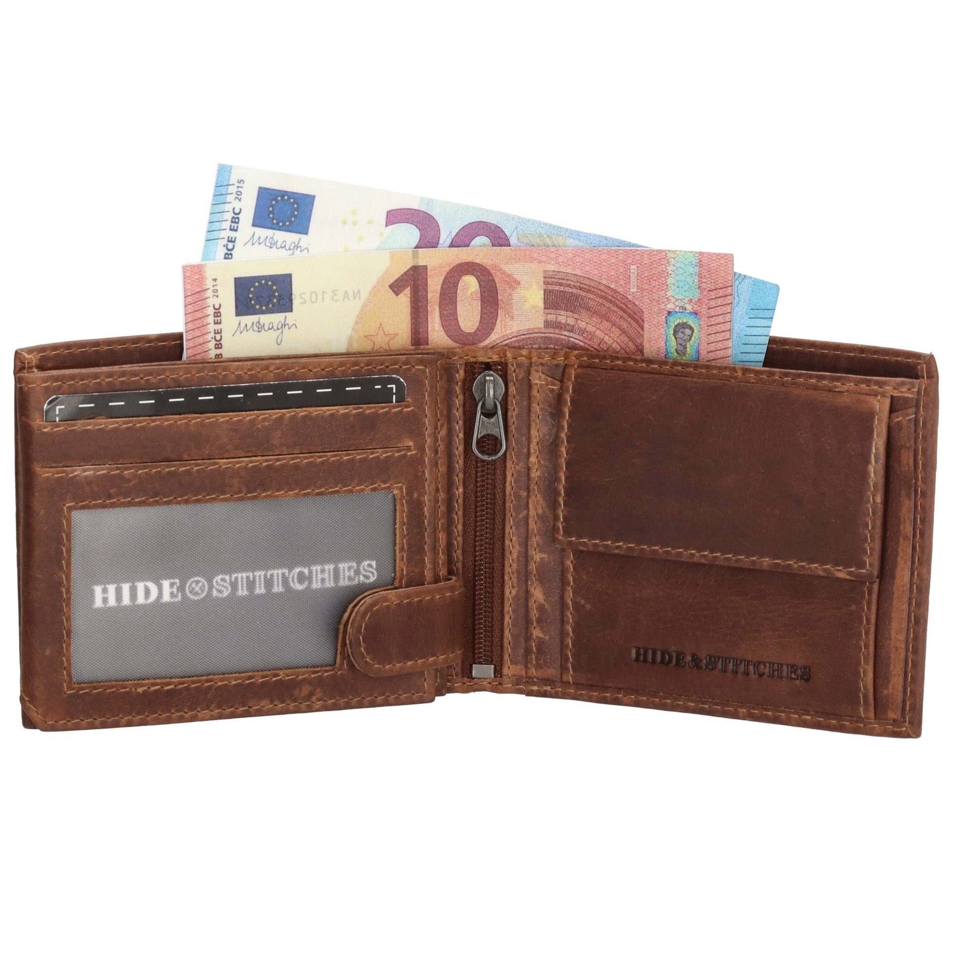Geldbörse Querformat 10 x 8,5cm in Cognac aus Leder - leder-accessoires.com
