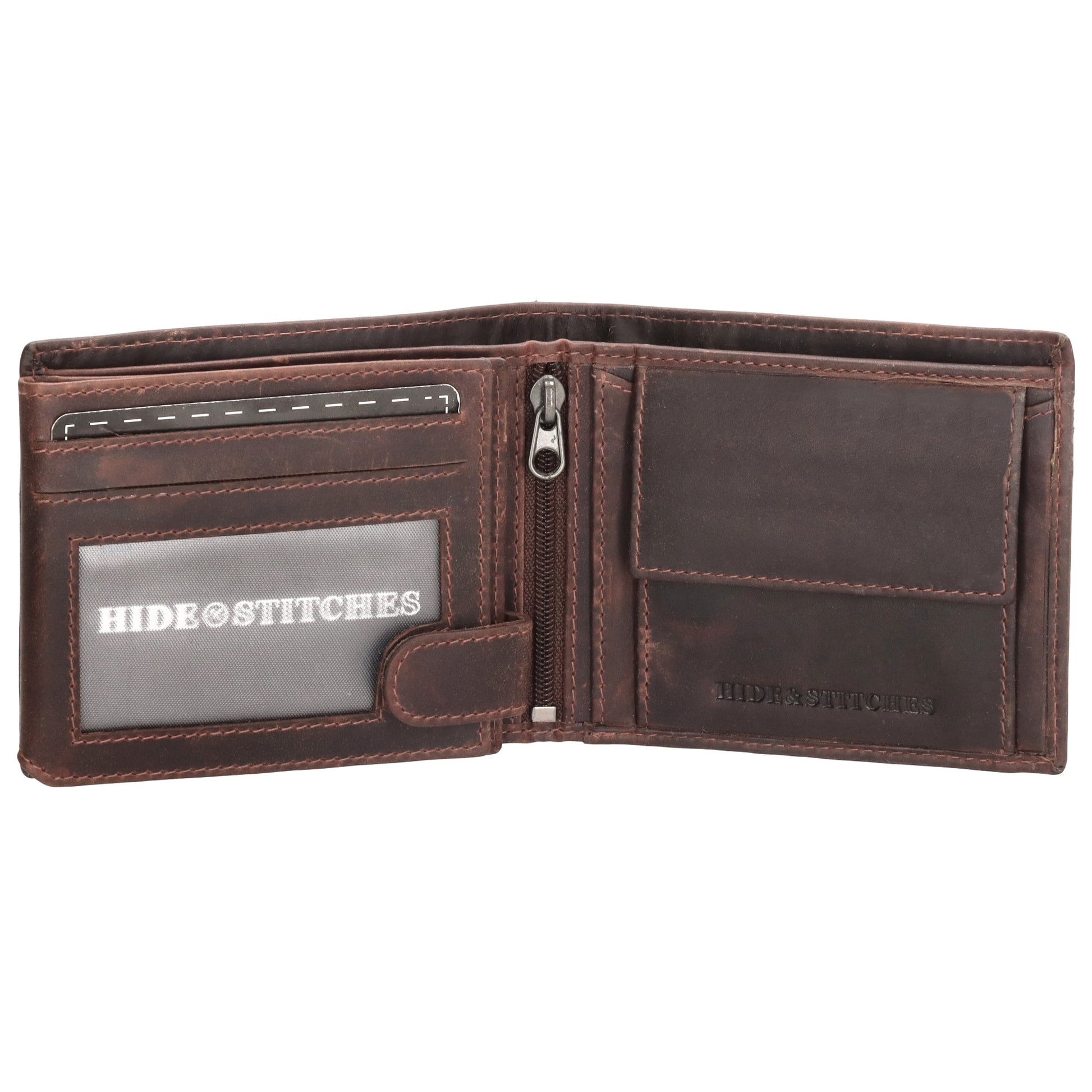 Geldbörse Querformat 8,5x10cm in Braun mit Riegel innen aus Leder - leder-accessoires.com