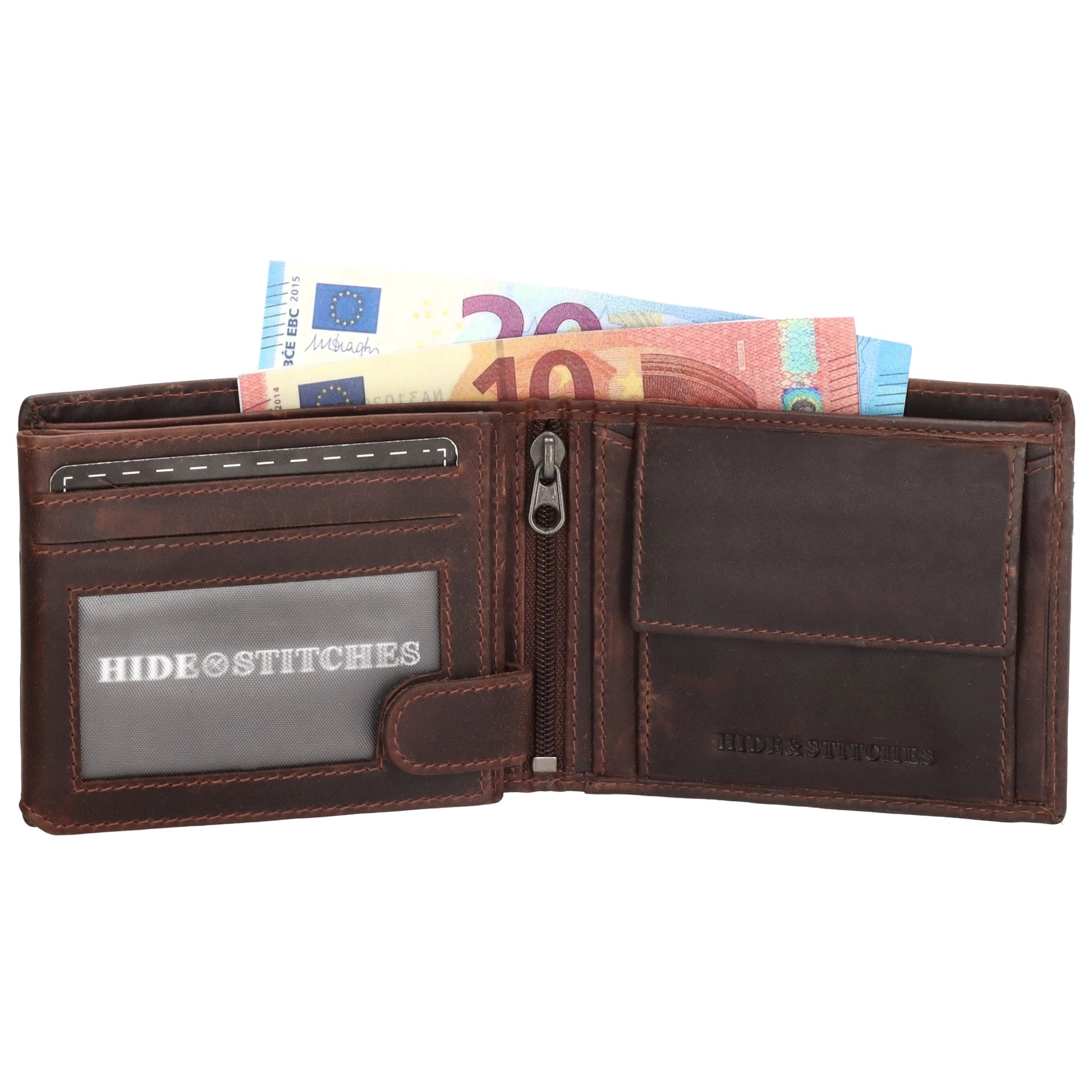 Geldbörse Querformat 8,5x10cm in Braun mit Riegel innen aus Leder - leder-accessoires.com