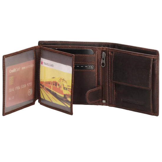 Geldbörse Querformat 8,5x10cm in Braun mit Riegel innen aus Leder - leder-accessoires.com