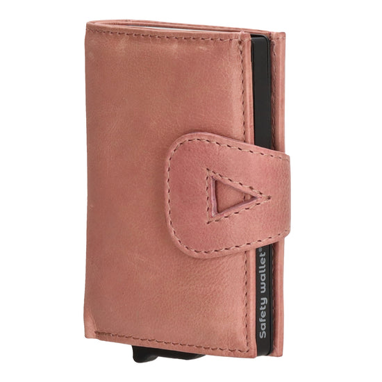 Kartenetui| Safty Wallet 10x7cm in Altrosa mit RFID-Schutz - leder-accessoires.com