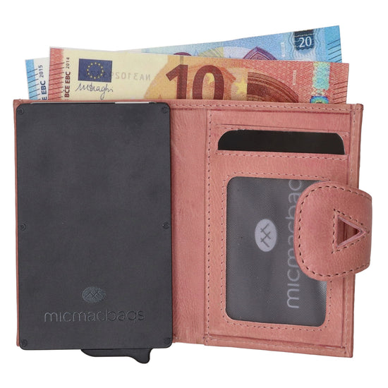 Kartenetui| Safty Wallet 10x7cm in Altrosa mit RFID-Schutz - leder-accessoires.com
