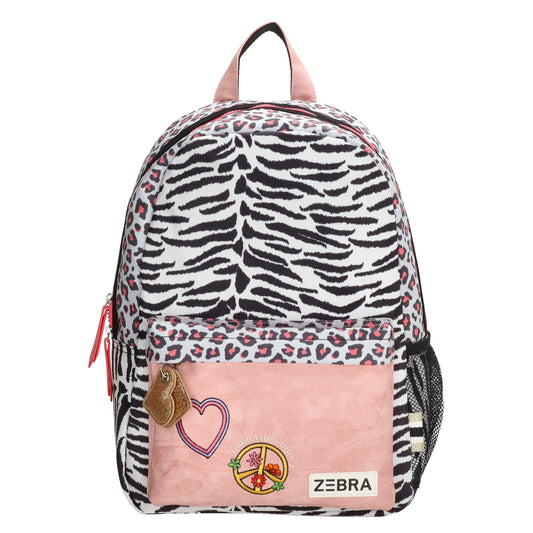 Kinderrucksack 29x39cm mit Zebramuster in Weiß|Rosé