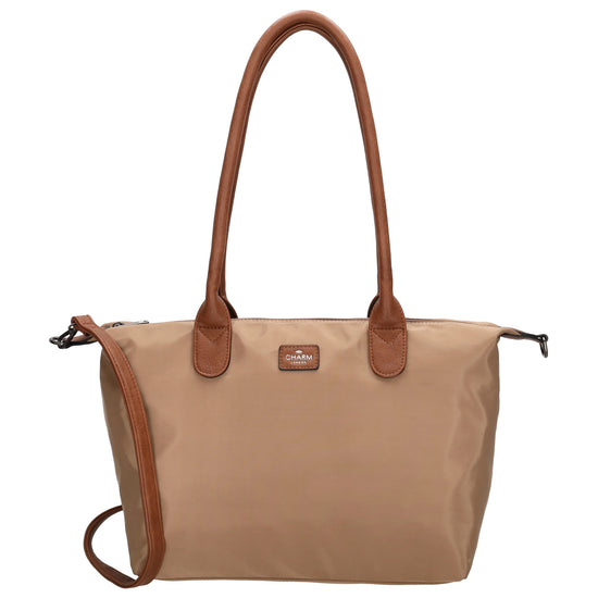 Schultertasche 42x25cm in Taupe aus Nylon - leder-accessoires.com