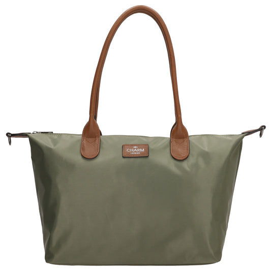 Schultertasche 42x25cm in Oliv aus Nylon - leder-accessoires.com