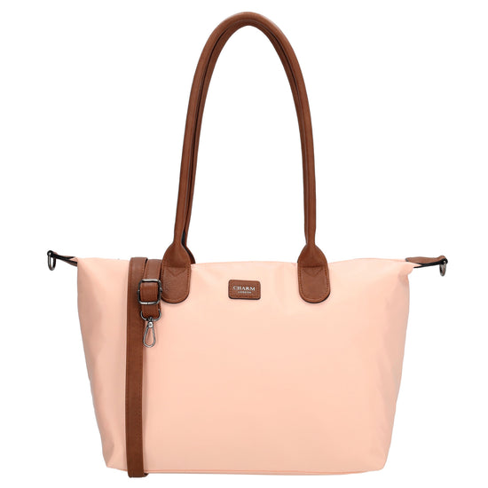 Schultertasche 42x25cm in Hellrosa|Nude aus Nylon - leder-accessoires.com