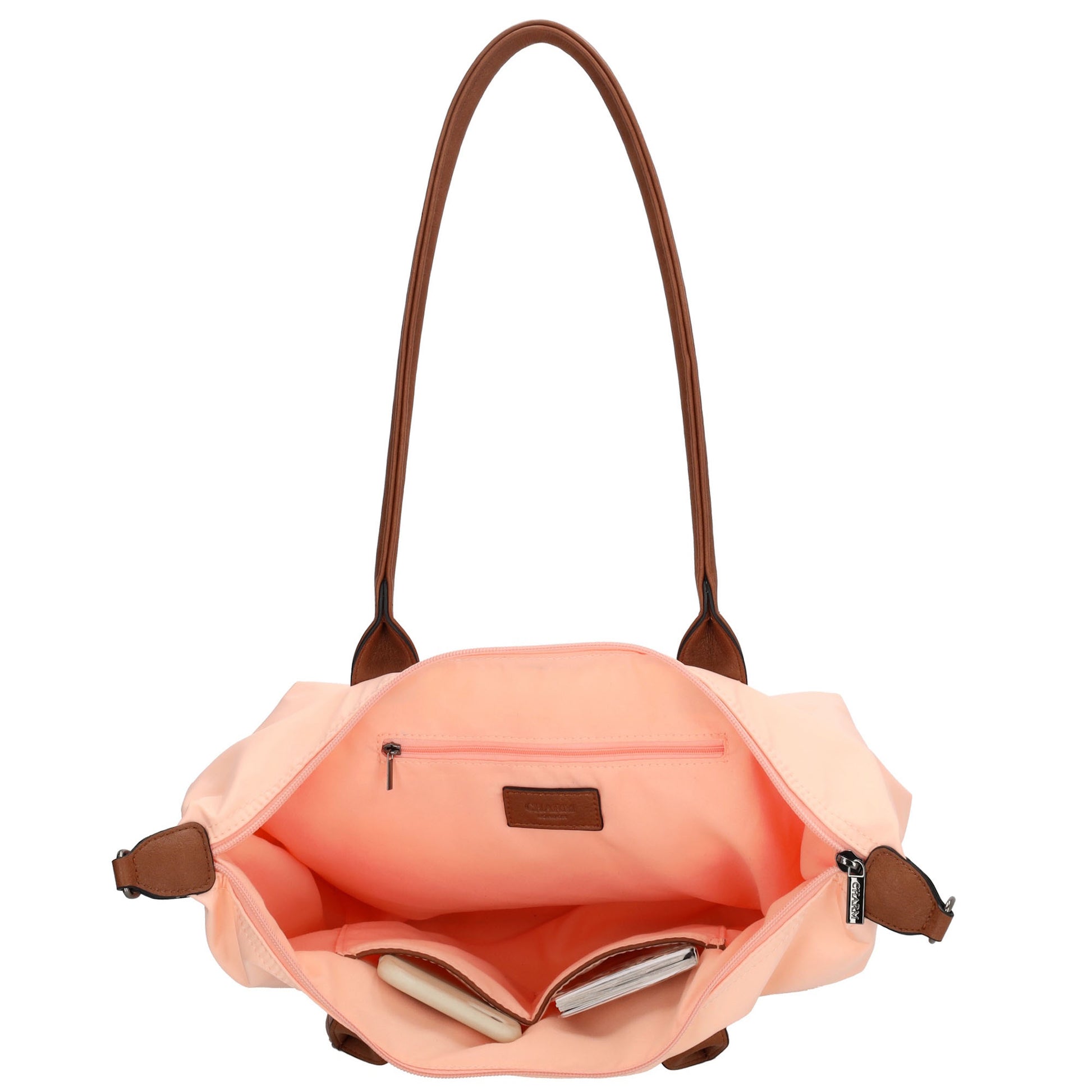 Schultertasche 42x25cm in Hellrosa|Nude aus Nylon - leder-accessoires.com