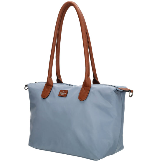 Schultertasche 42x25cm in Stahlblau aus Nylon - leder-accessoires.com