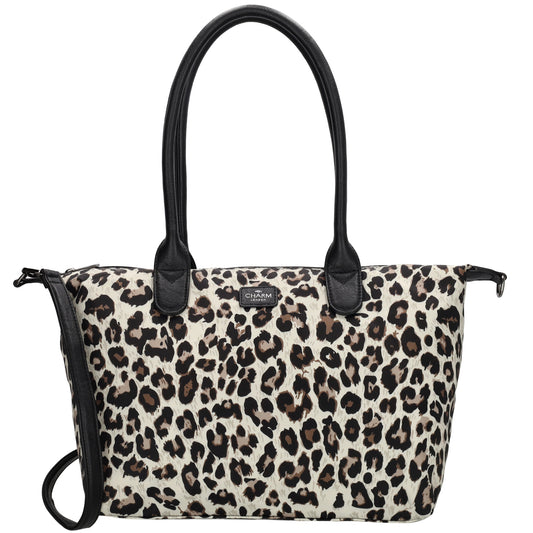 Schultertasche 42x25cm in Leo|Beige aus Nylon - leder-accessoires.com