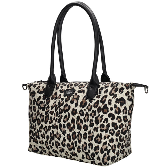 Schultertasche 42x25cm in Leo|Beige aus Nylon - leder-accessoires.com