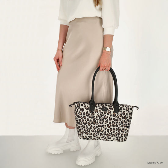 Schultertasche 42x25cm in Leo|Beige aus Nylon - leder-accessoires.com