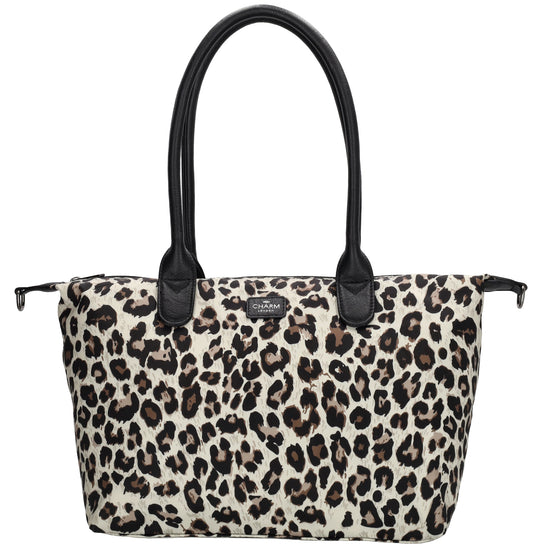 Schultertasche 42x25cm in Leo|Beige aus Nylon - leder-accessoires.com