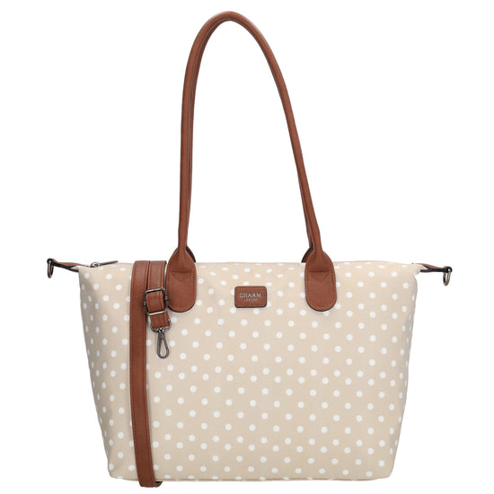 Schultertasche 42x25cm in Punkte Weiß|Nude aus Nylon - leder-accessoires.com