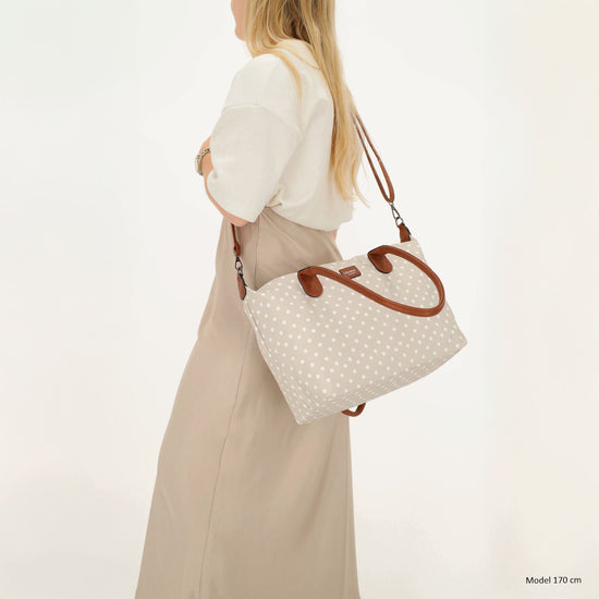 Schultertasche 42x25cm in Punkte Weiß|Nude aus Nylon - leder-accessoires.com