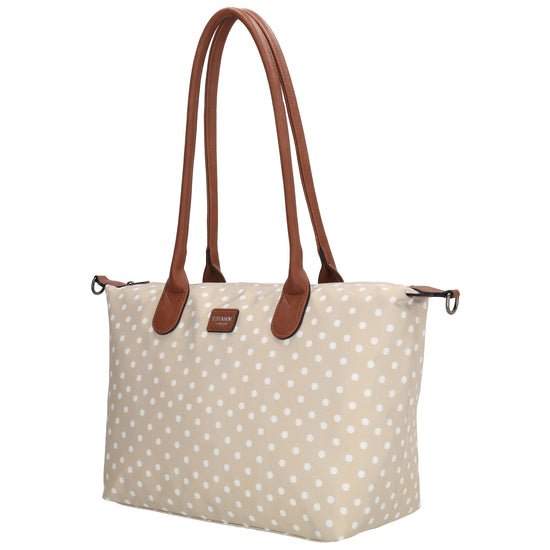 Schultertasche 42x25cm in Punkte Weiß|Nude aus Nylon - leder-accessoires.com