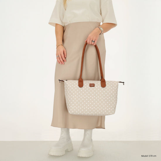 Schultertasche 42x25cm in Punkte Weiß|Nude aus Nylon - leder-accessoires.com