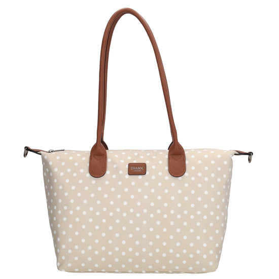 Schultertasche 42x25cm in Punkte Weiß|Nude aus Nylon - leder-accessoires.com