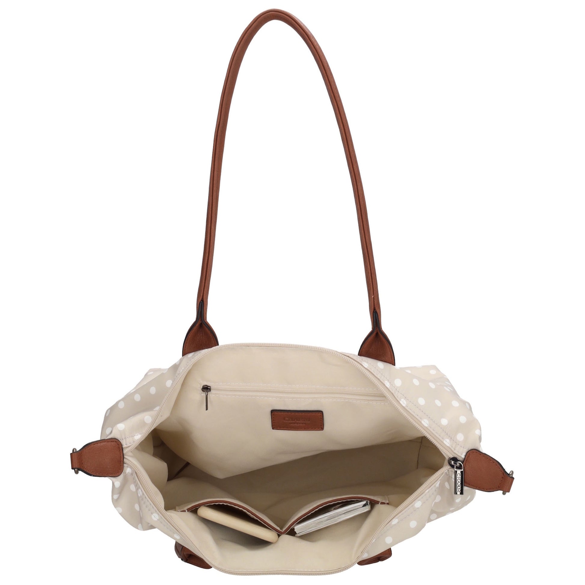 Schultertasche 42x25cm in Punkte Weiß|Nude aus Nylon - leder-accessoires.com
