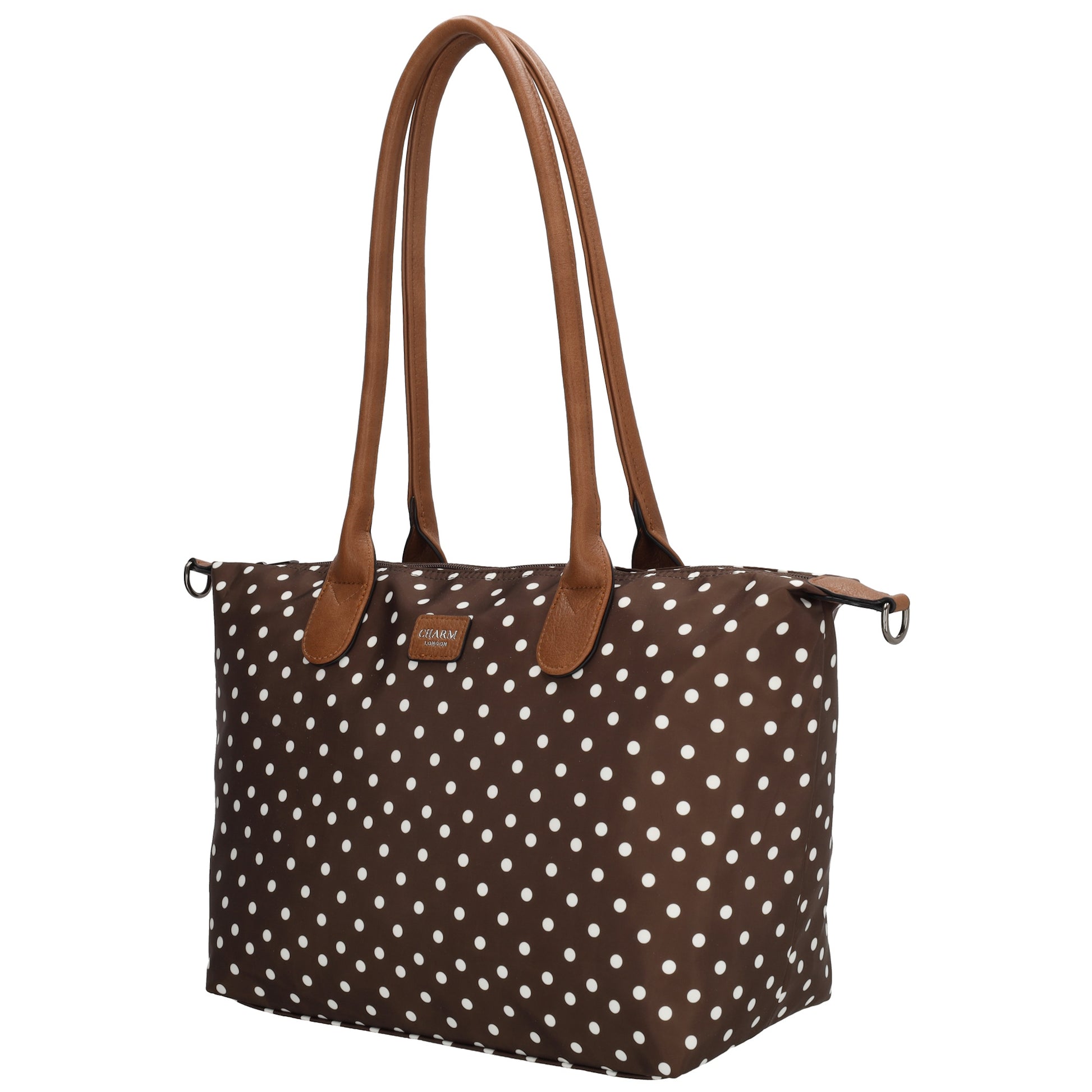 Schultertasche 42x25cm in Punkte Weiß|Braun aus Nylon - leder-accessoires.com