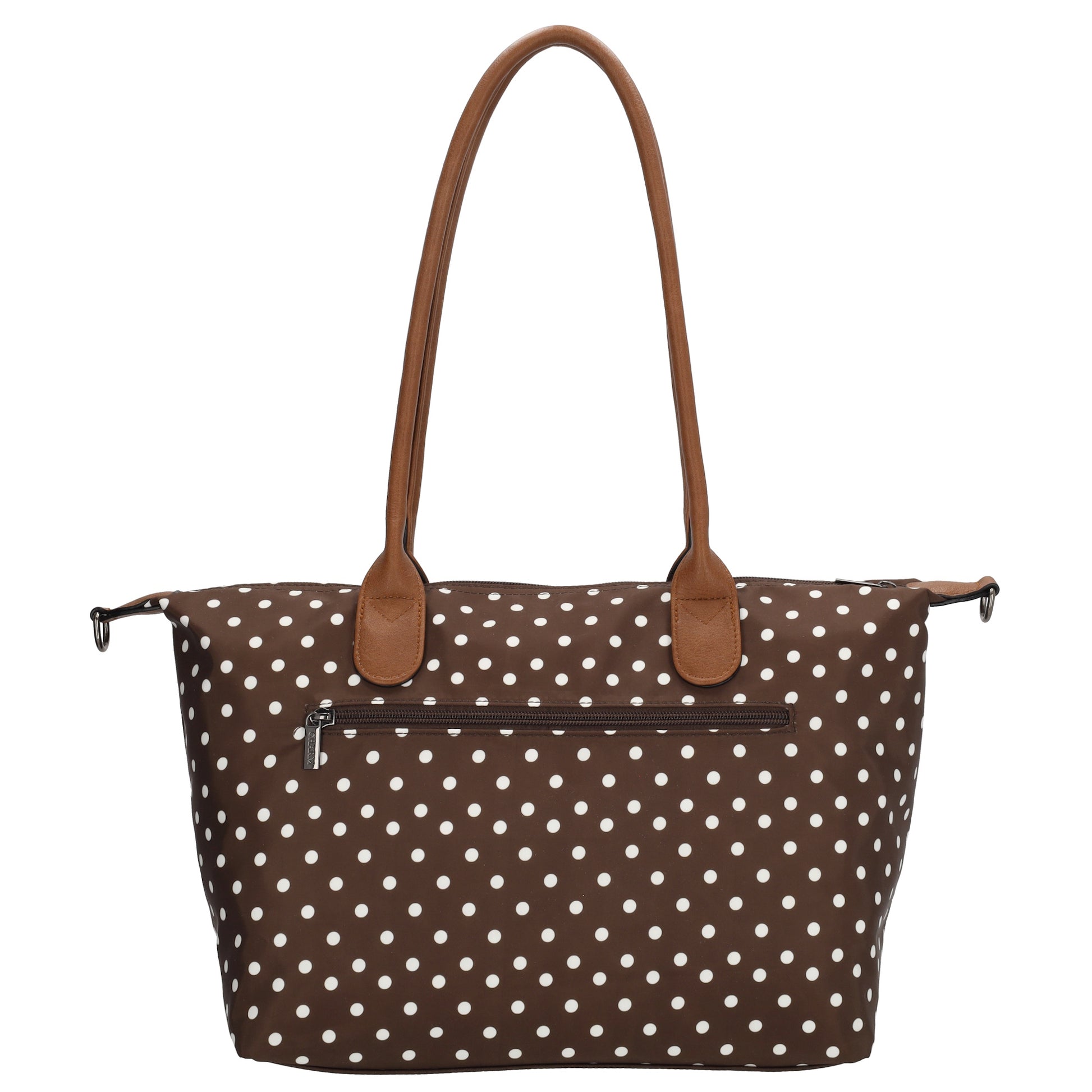 Schultertasche 42x25cm in Punkte Weiß|Braun aus Nylon - leder-accessoires.com