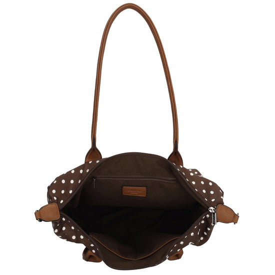 Schultertasche 42x25cm in Punkte Weiß|Braun aus Nylon - leder-accessoires.com