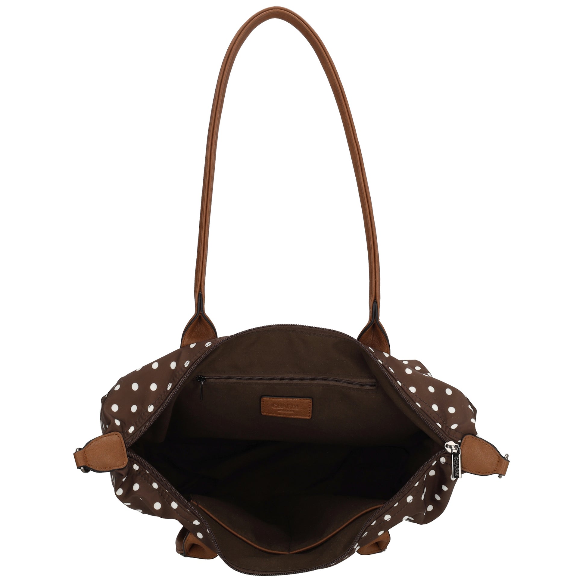 Schultertasche 42x25cm in Punkte Weiß|Braun aus Nylon - leder-accessoires.com