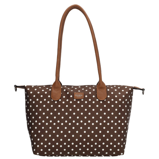 Schultertasche 42x25cm in Punkte Weiß|Braun aus Nylon - leder-accessoires.com